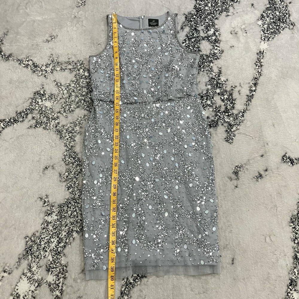 Adrianna Papell Beaded Sequin Cocktail Dress Gray Sleeveless Womens Size 8 - Picture 6 of 15